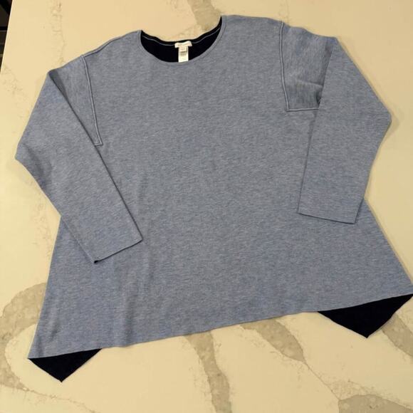 J.Jill Reversible Knit Long Sleeve Dipped Hem Sweater Women's Large Blue Preppy - Picture 1 of 5